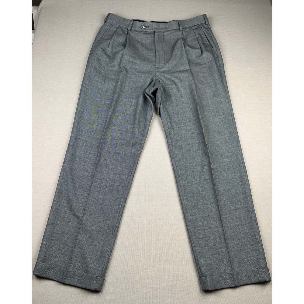 Brooks Brothers 346 Mens Grey Pleated Cuffed Stretch Wool Dress Pants W36 L31